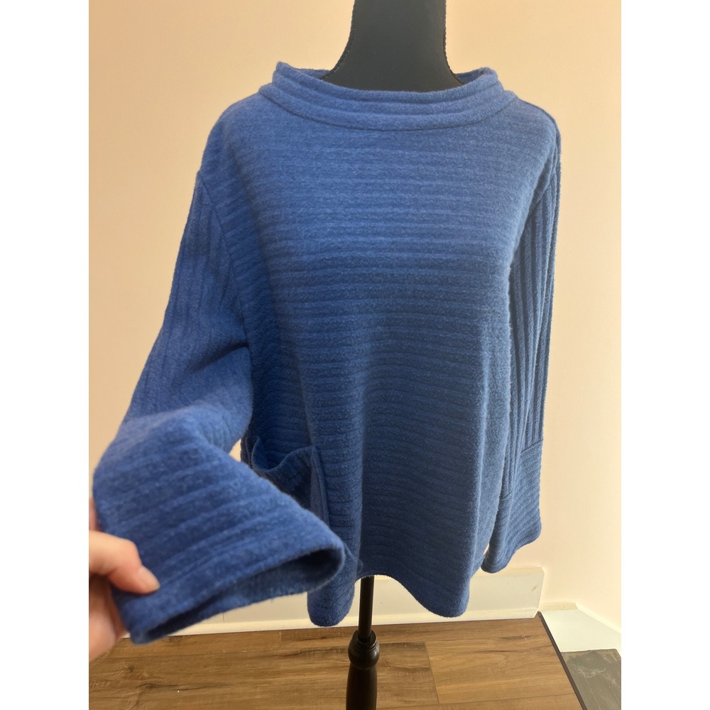 Habitat Clothes To Live In Blue Ribbed Funnel Neck Top Style Textured XL - Picture 2 of 8